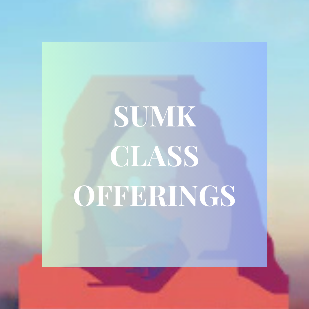 Square collection tile with a background image of a red, orange and purple stone arch against the blue sky. The text SUMK Class Offerings is in a semi transparent blue text box overlaying the original image.
