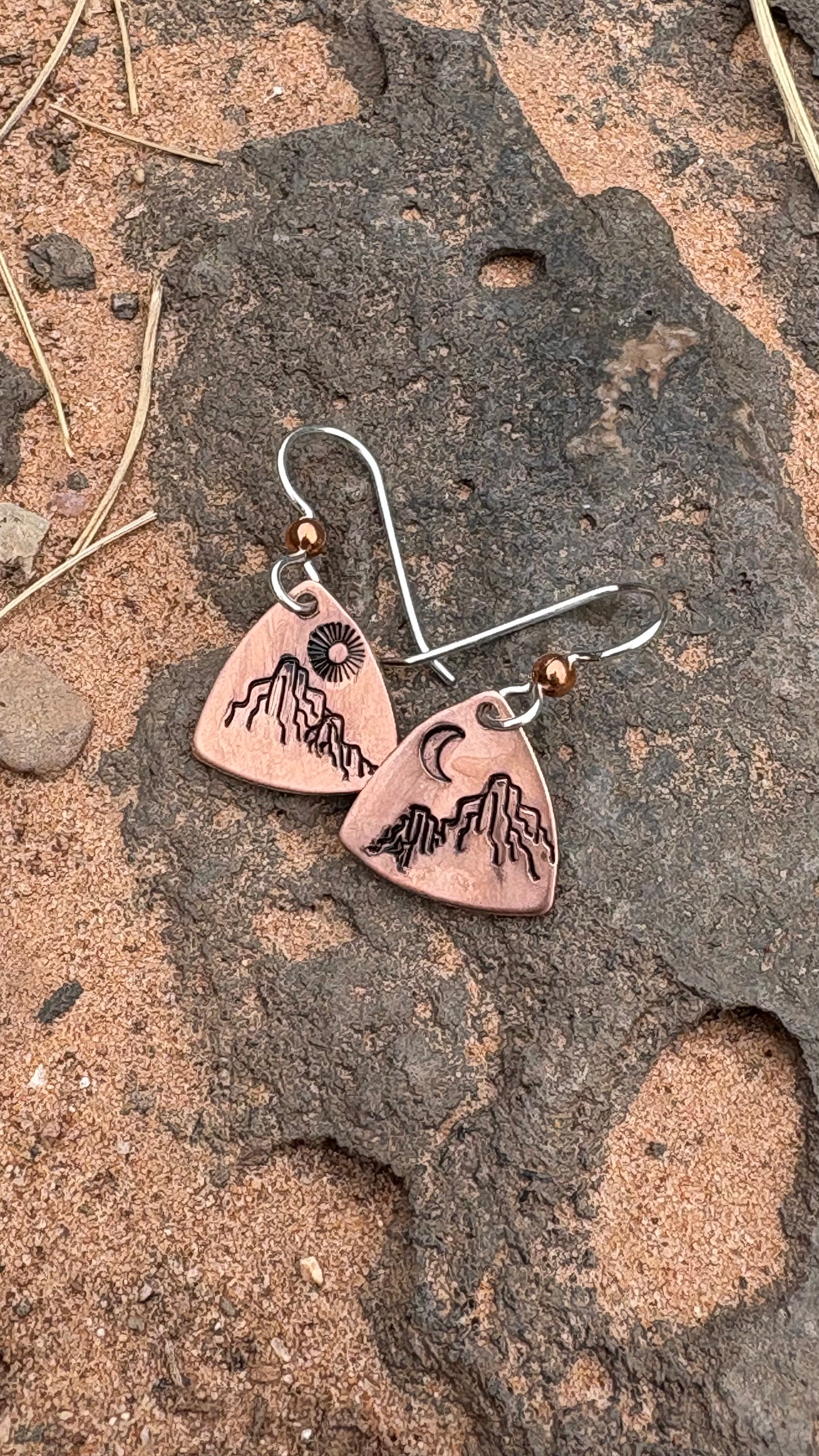 Stamped Charm Earrings - Desert Day & Night