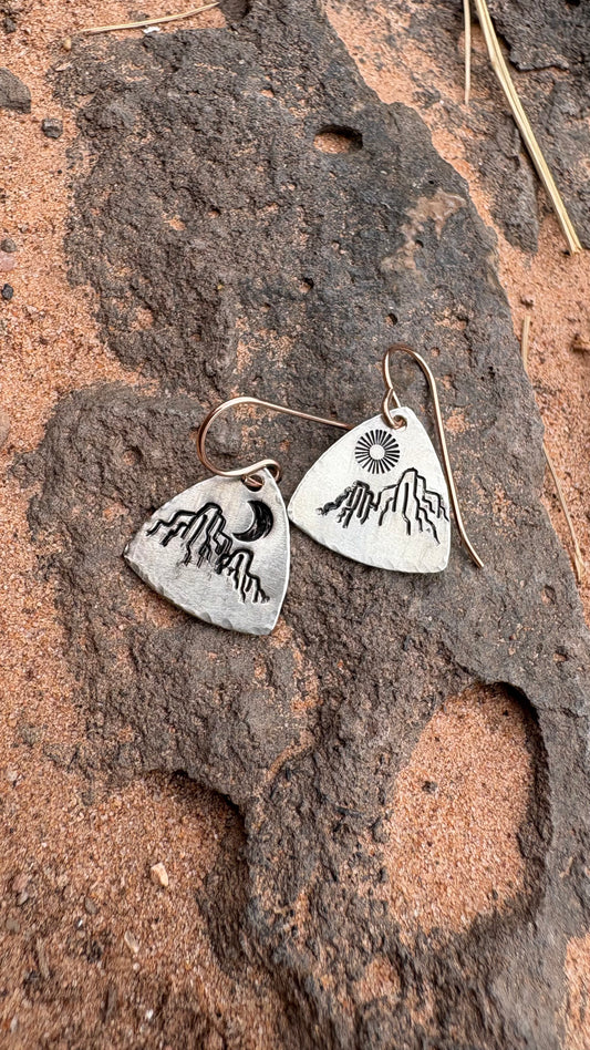 Stamped Charm Earrings - Desert Day & Night